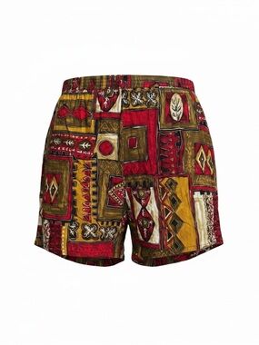 Vintage Box Office Men's Geometric Pattern Rayon Shorts Elastic Waist Colorful M